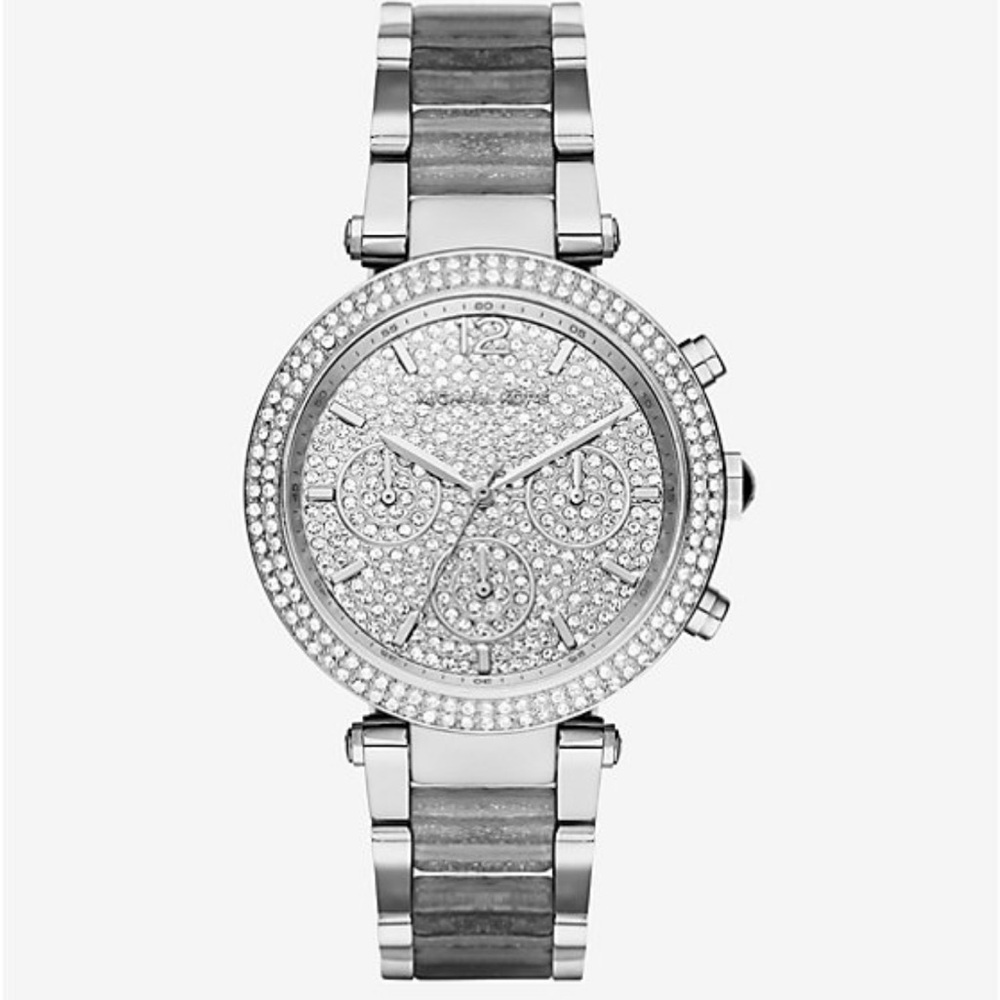 Michael Kors - Parker Pavé Silver-Tone and Glitter Acetate Watch